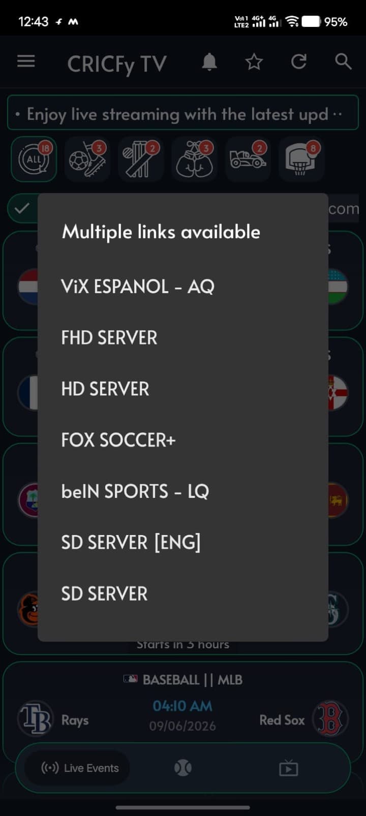 Many links for one match — pick what works